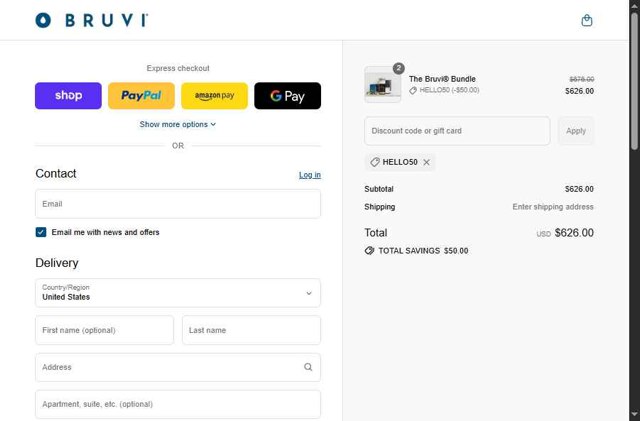 Bruvi checkout page showing Bruvi discount code box | Screenshot taken by SimplyCodes community member on Sep 3, 2025