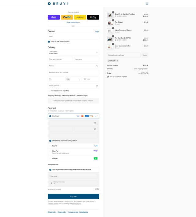 Bruvi checkout page showing Bruvi discount code box | Screenshot taken by SimplyCodes community member on Aug 31, 2025