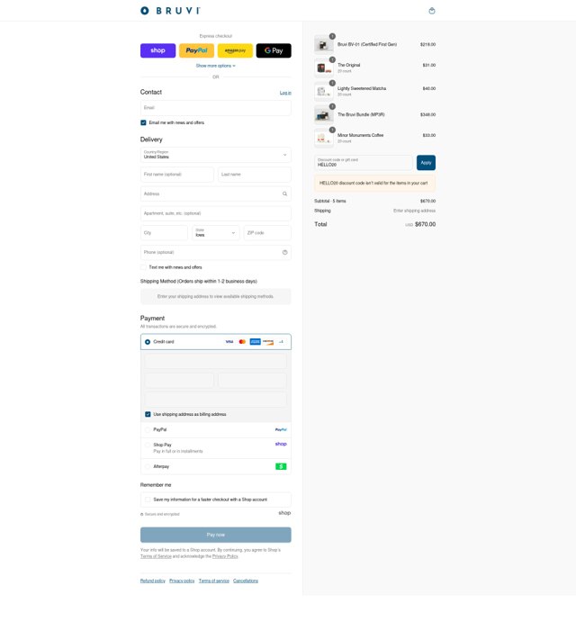 Bruvi checkout page showing Bruvi discount code box | Screenshot taken by SimplyCodes community member on Sep 4, 2025