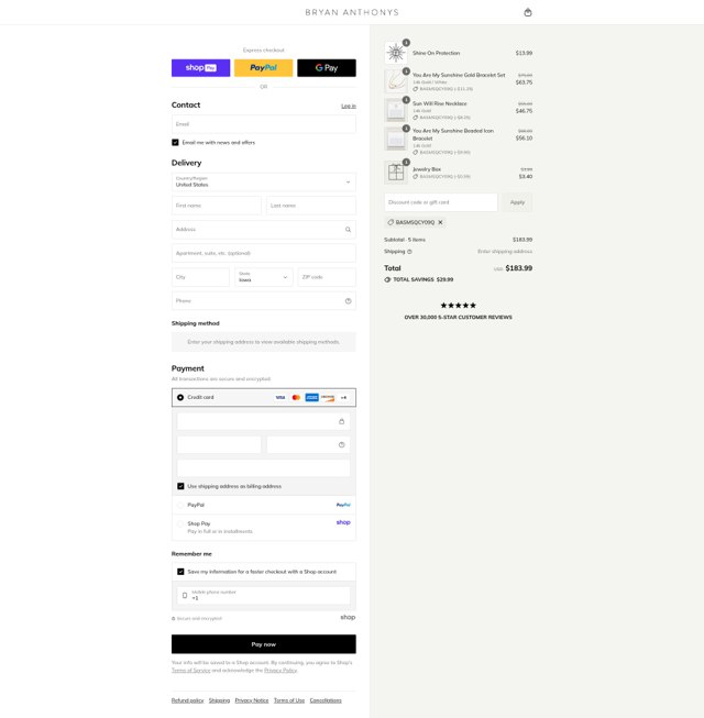 Bryan Anthonys checkout page showing Bryan Anthonys coupon code box | Screenshot taken by SimplyCodes community member on Aug 27, 2025
