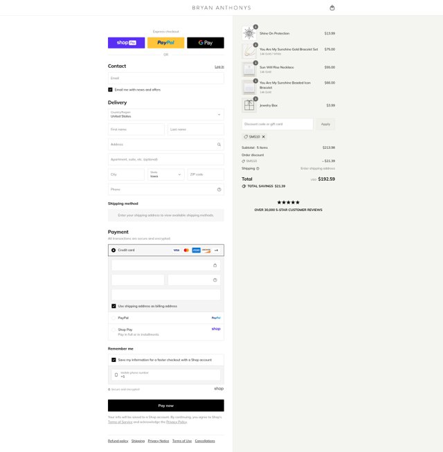 Bryan Anthonys checkout page showing Bryan Anthonys coupon code box | Screenshot taken by SimplyCodes community member on Aug 27, 2025