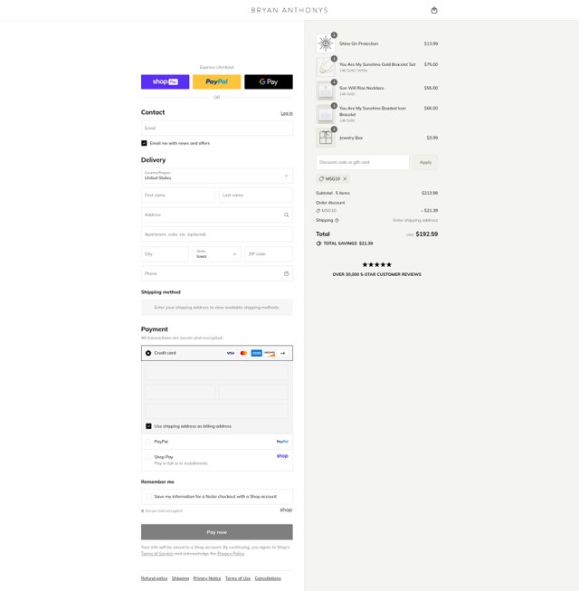 Bryan Anthonys checkout page showing Bryan Anthonys coupon code box | Screenshot taken by SimplyCodes community member on Aug 27, 2025