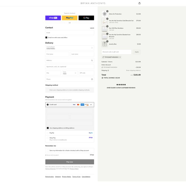 Bryan Anthonys checkout page showing Bryan Anthonys coupon code box | Screenshot taken by SimplyCodes community member on Aug 27, 2025