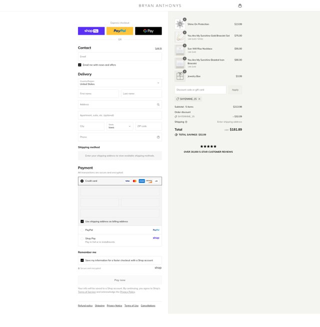 Bryan Anthonys checkout page showing Bryan Anthonys coupon code box | Screenshot taken by SimplyCodes community member on Aug 27, 2025