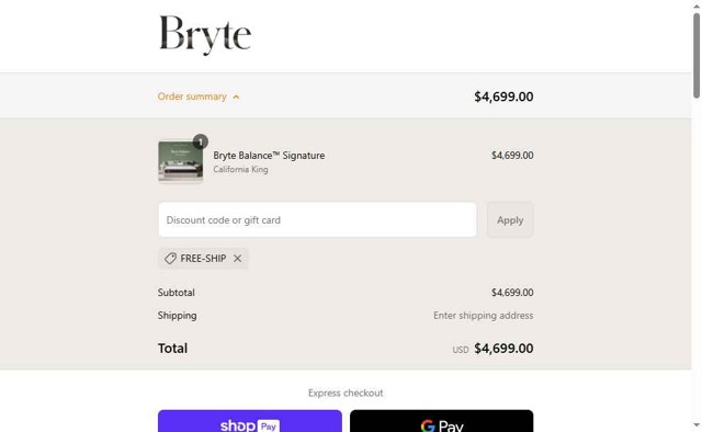 Bryte Sleep checkout page showing Bryte Sleep promo code box | Screenshot taken by SimplyCodes community member on Jun 6, 2025