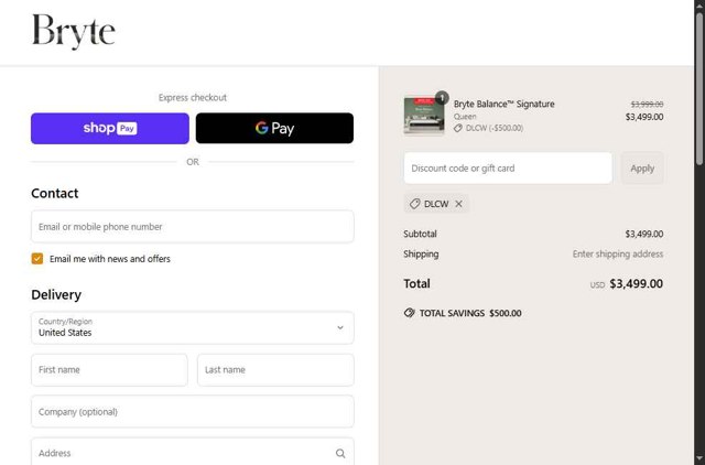 Bryte Sleep checkout page showing Bryte Sleep promo code box | Screenshot taken by SimplyCodes community member on Jul 1, 2025
