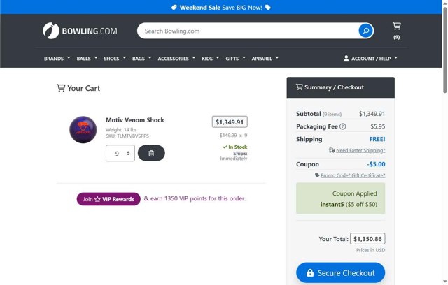 Bowling.com checkout page showing Bowling.com promo code box | Screenshot taken by SimplyCodes community member on Aug 29, 2025