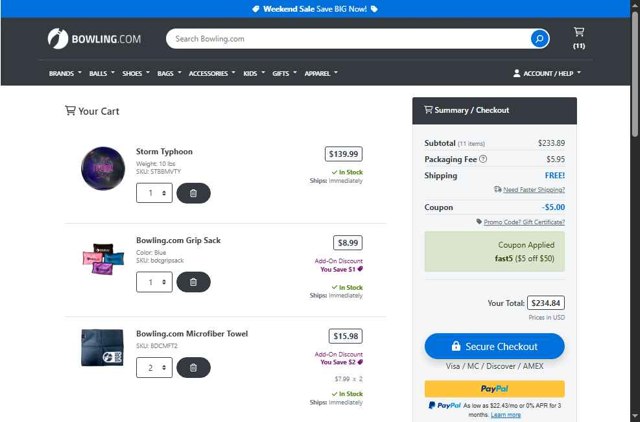 Bowling.com checkout page showing Bowling.com promo code box | Screenshot taken by SimplyCodes community member on Jun 28, 2025