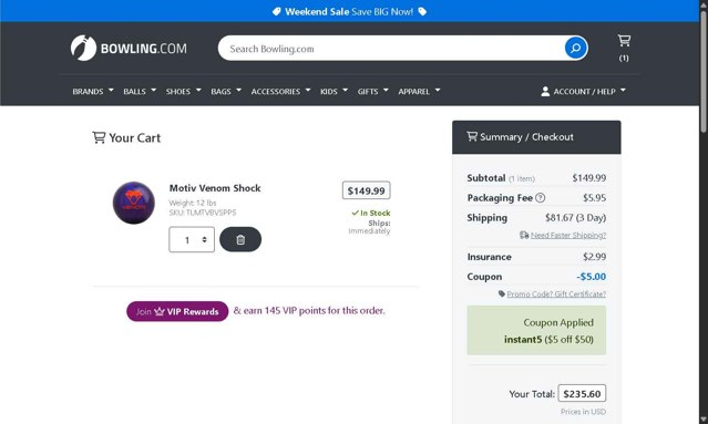 Bowling.com checkout page showing Bowling.com promo code box | Screenshot taken by SimplyCodes community member on Jul 4, 2025