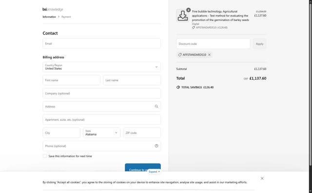BSI Knowledge checkout page showing BSI Knowledge promo code box | Screenshot taken by SimplyCodes community member on Jun 12, 2025