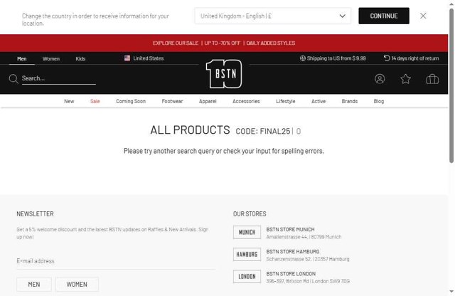 BSTN checkout page showing BSTN coupon code box | Screenshot taken by SimplyCodes community member on Aug 16, 2025