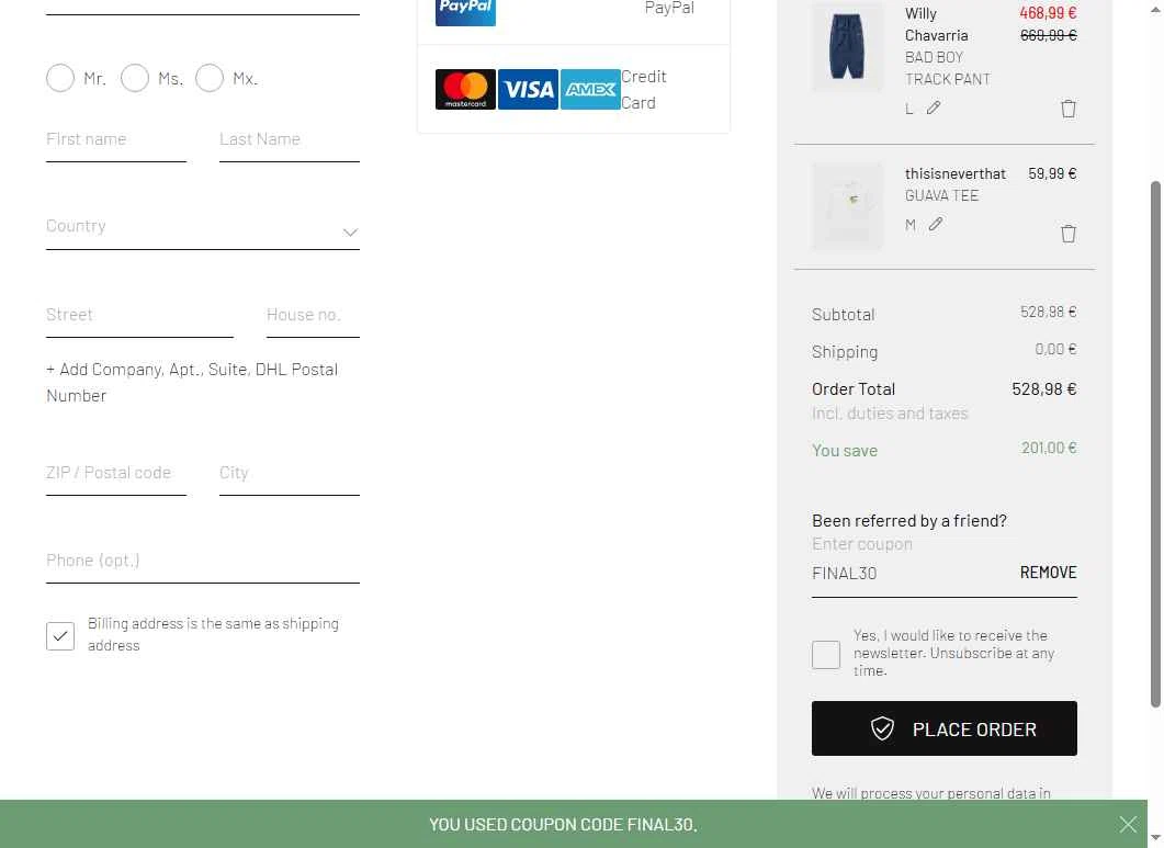 BSTN checkout page showing BSTN coupon code box | Screenshot taken by SimplyCodes community member on Nov 13, 2025