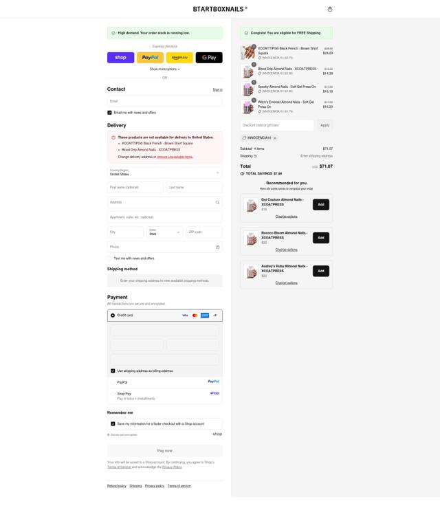 BTArtbox checkout page showing BTArtbox discount code box | Screenshot taken by SimplyCodes community member on Sep 15, 2025