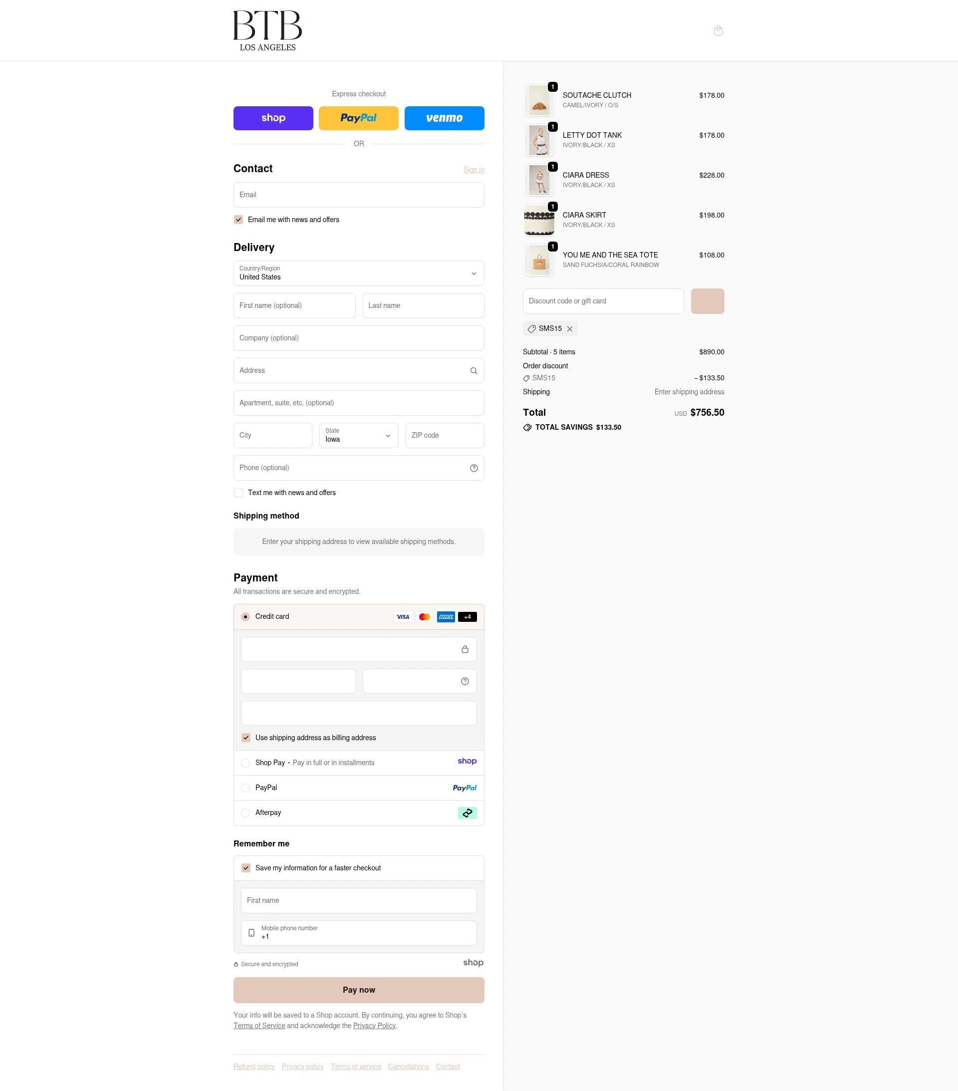 BTB Los Angeles checkout page showing BTB Los Angeles promo code box | Screenshot taken by SimplyCodes community member on Dec 28, 2025