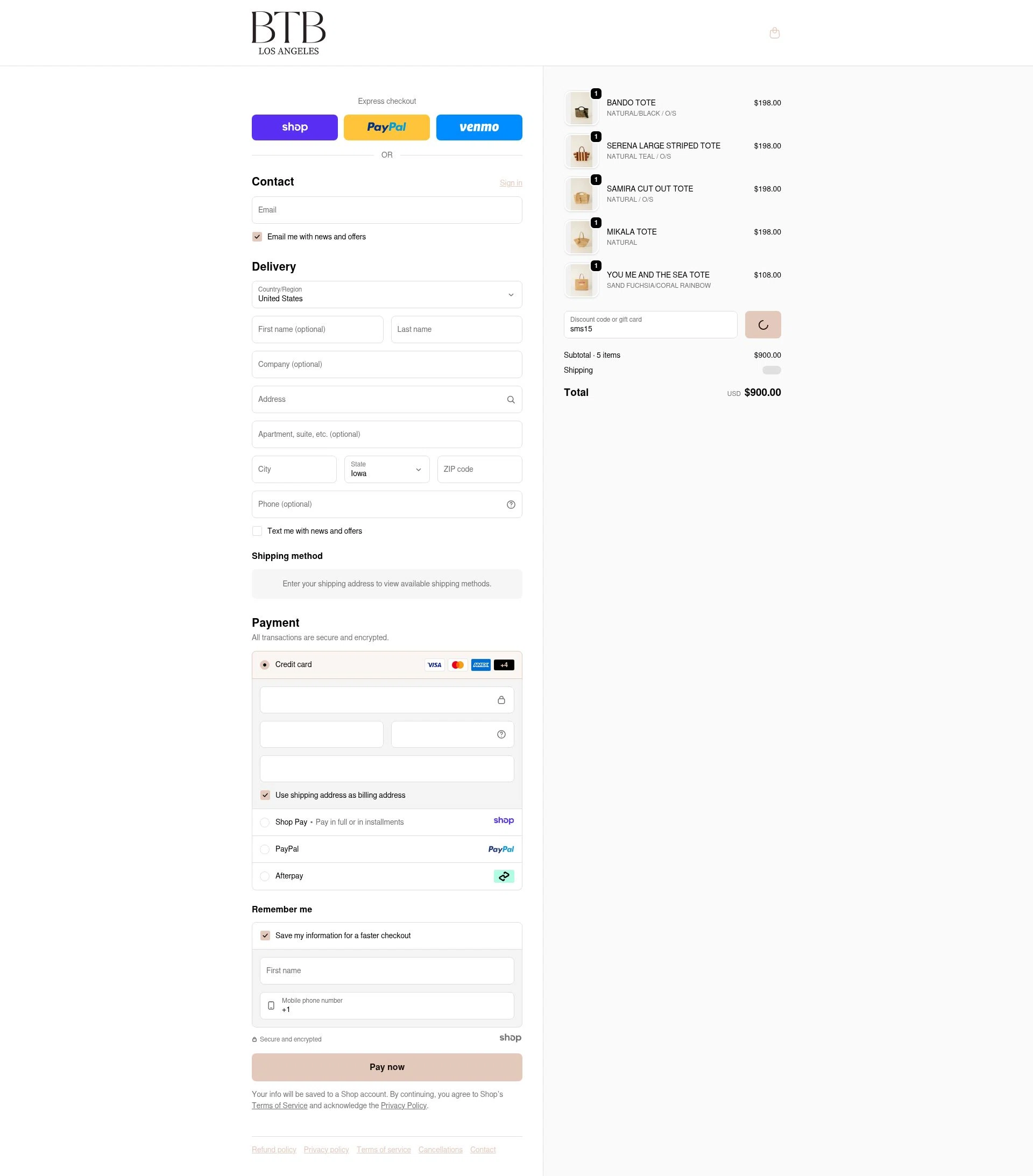 BTB Los Angeles checkout page showing BTB Los Angeles promo code box | Screenshot taken by SimplyCodes community member on Dec 23, 2025