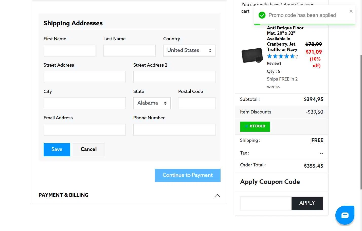 BTOD.com checkout page showing BTOD.com coupon code box | Screenshot taken by SimplyCodes community member on Dec 21, 2025