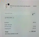 Welcome coupon verification screenshot