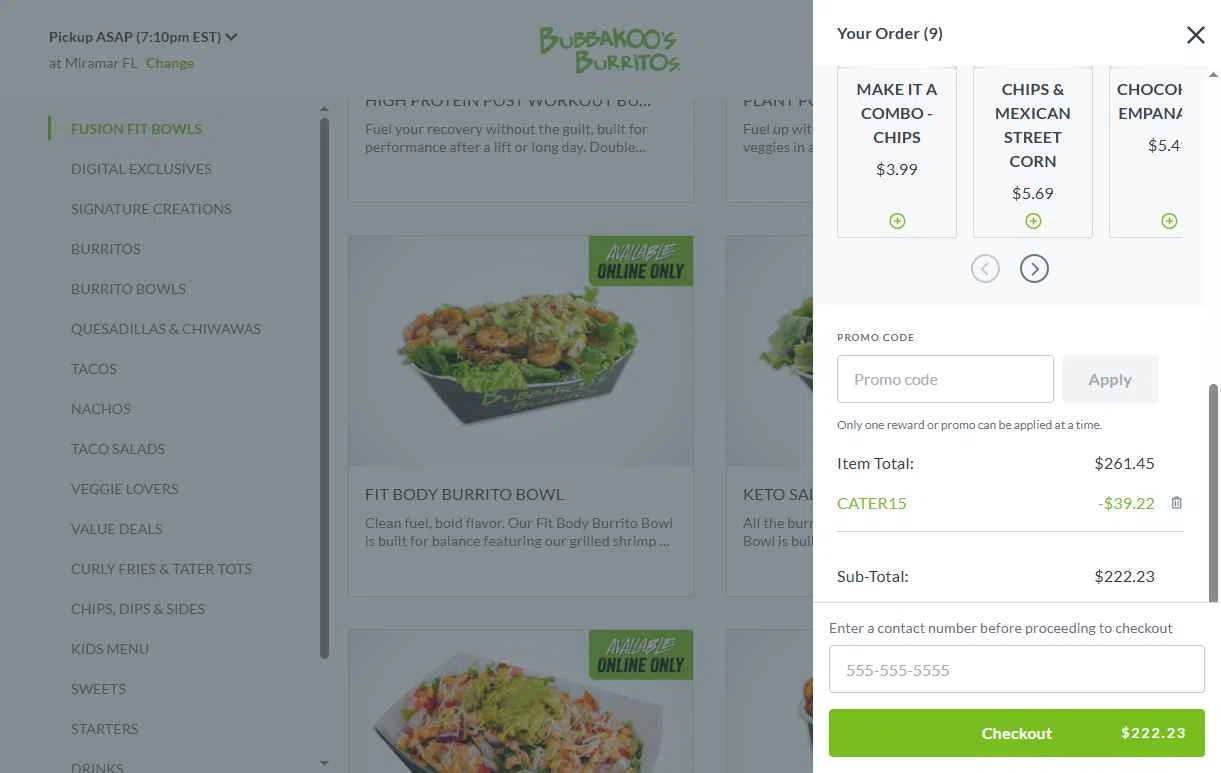 Bubbakoos Burritos checkout page showing Bubbakoos Burritos promo code box | Screenshot taken by SimplyCodes community member on Jan 26, 2026