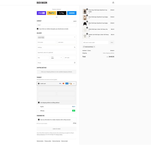 Buck Mason checkout page showing Buck Mason discount code box | Screenshot taken by SimplyCodes community member on Aug 14, 2025