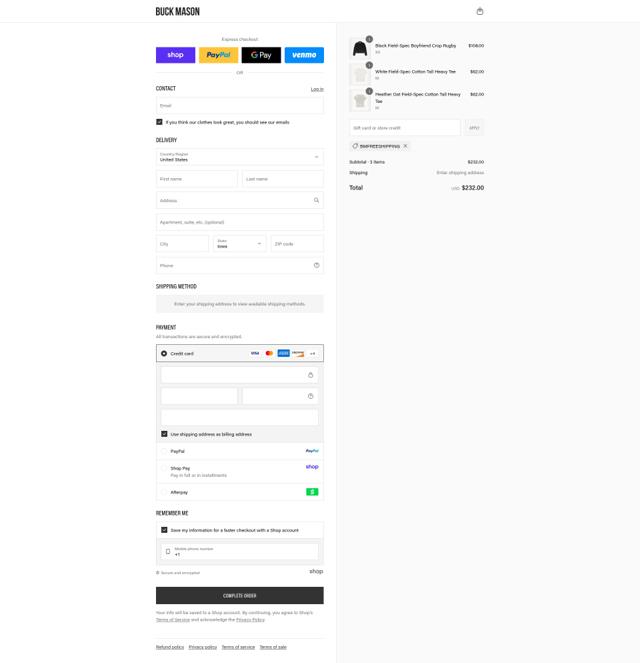 Buck Mason checkout page showing Buck Mason discount code box | Screenshot taken by SimplyCodes community member on Sep 4, 2025