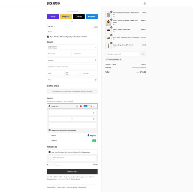 Buck Mason checkout page showing Buck Mason discount code box | Screenshot taken by SimplyCodes community member on Aug 10, 2025