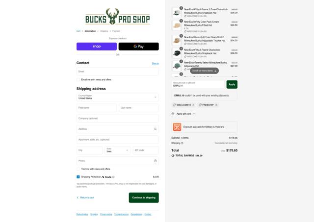 Bucks Pro Shop checkout page showing Bucks Pro Shop discount code box | Screenshot taken by SimplyCodes community member on Sep 9, 2025