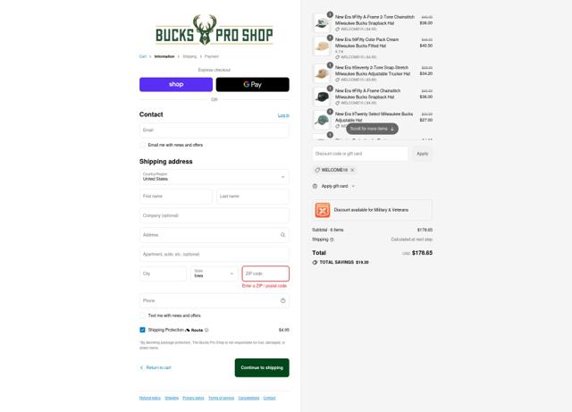 Bucks Pro Shop checkout page showing Bucks Pro Shop discount code box | Screenshot taken by SimplyCodes community member on Sep 5, 2025