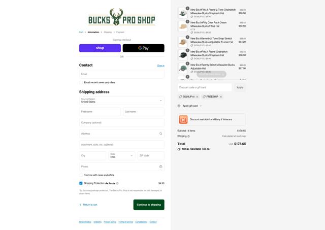 Bucks Pro Shop checkout page showing Bucks Pro Shop discount code box | Screenshot taken by SimplyCodes community member on Sep 9, 2025