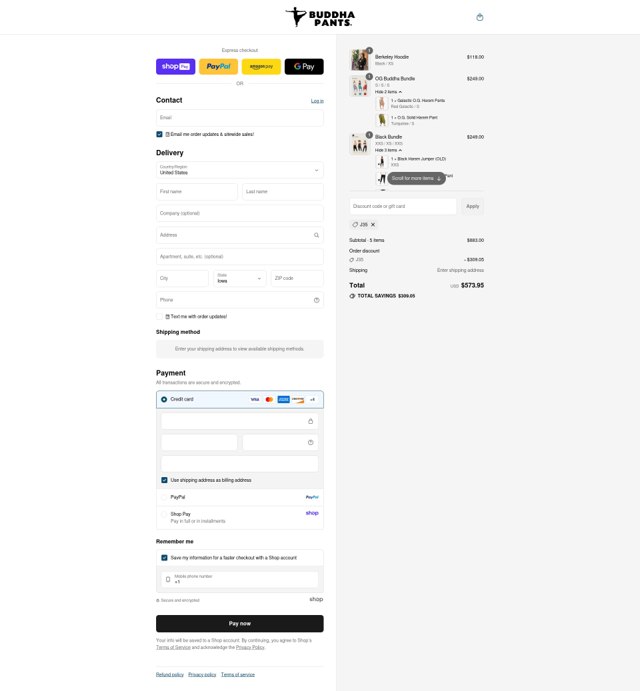 Buddha Pants checkout page showing Buddha Pants promo code box | Screenshot taken by SimplyCodes community member on Aug 27, 2025