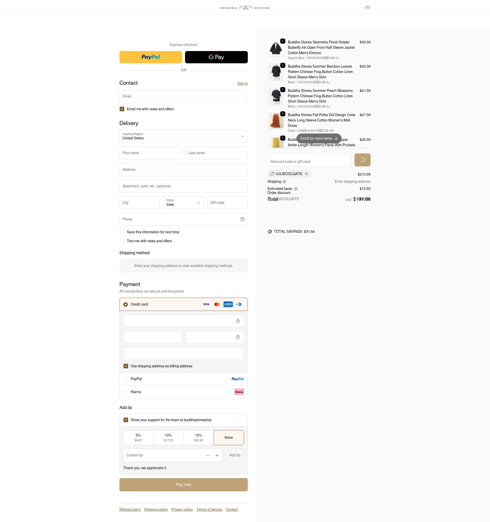 Buddha Stones checkout page showing Buddha Stones coupon code box | Screenshot taken by SimplyCodes community member on Jan 9, 2026