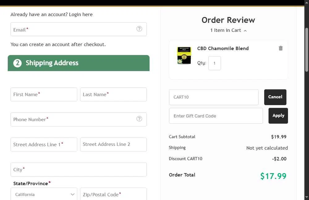 Buddha Teas checkout page showing Buddha Teas coupon code box | Screenshot taken by SimplyCodes community member on Jun 11, 2025