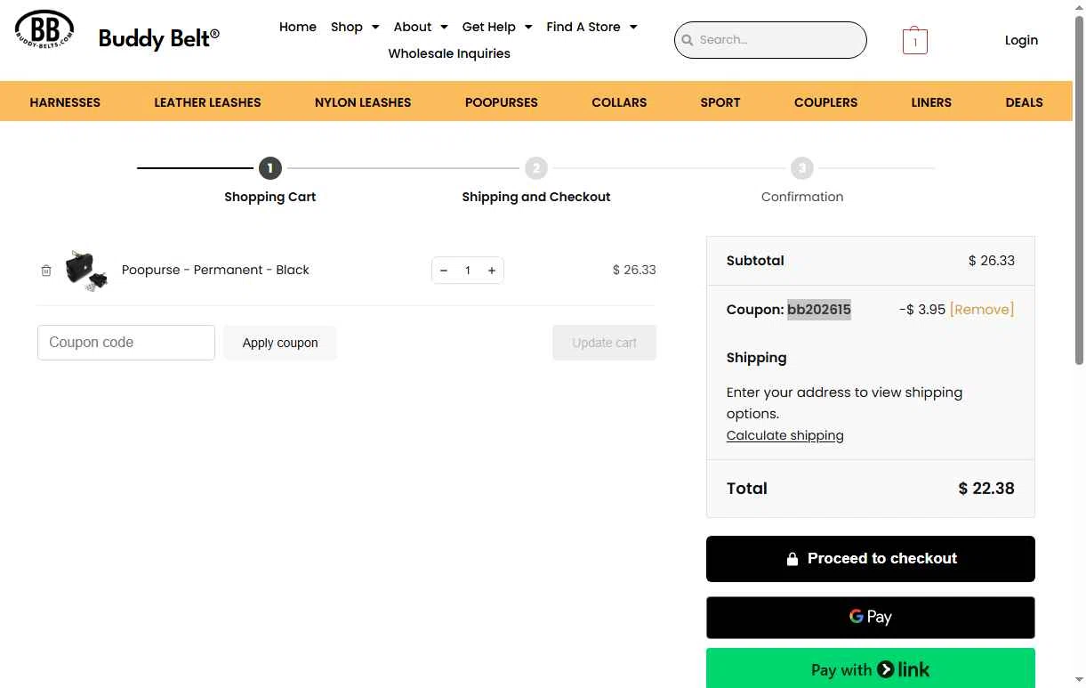 Buddy Belts checkout page showing Buddy Belts coupon code box | Screenshot taken by SimplyCodes community member on Jan 16, 2026