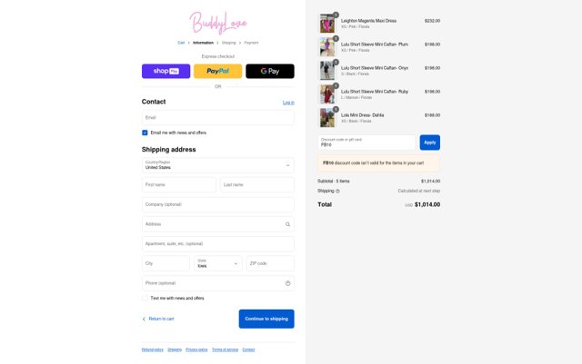 Buddy Love checkout page showing Buddy Love discount code box | Screenshot taken by SimplyCodes community member on Aug 27, 2025