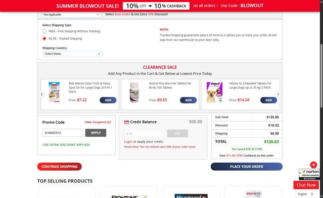 BudgetPetCare.com checkout page showing BudgetPetCare.com promo code box | Screenshot taken by SimplyCodes community member on Sep 13, 2025