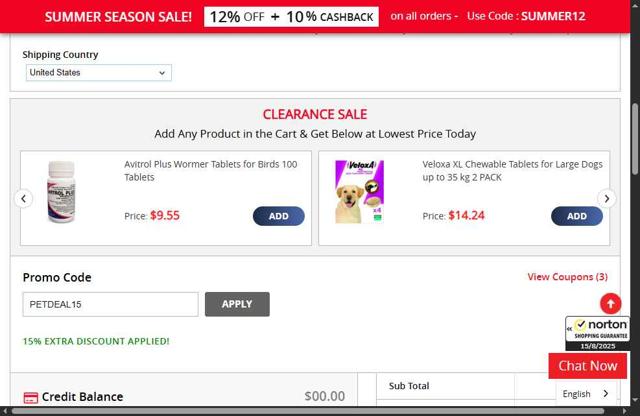 BudgetPetCare.com checkout page showing BudgetPetCare.com promo code box | Screenshot taken by SimplyCodes community member on Aug 15, 2025