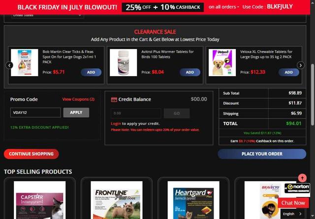 BudgetPetCare.com checkout page showing BudgetPetCare.com promo code box | Screenshot taken by SimplyCodes community member on Jul 31, 2025