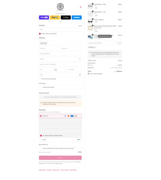 BuDhaGirl checkout page showing BuDhaGirl discount code box | Screenshot taken by SimplyCodes community member on Aug 27, 2025