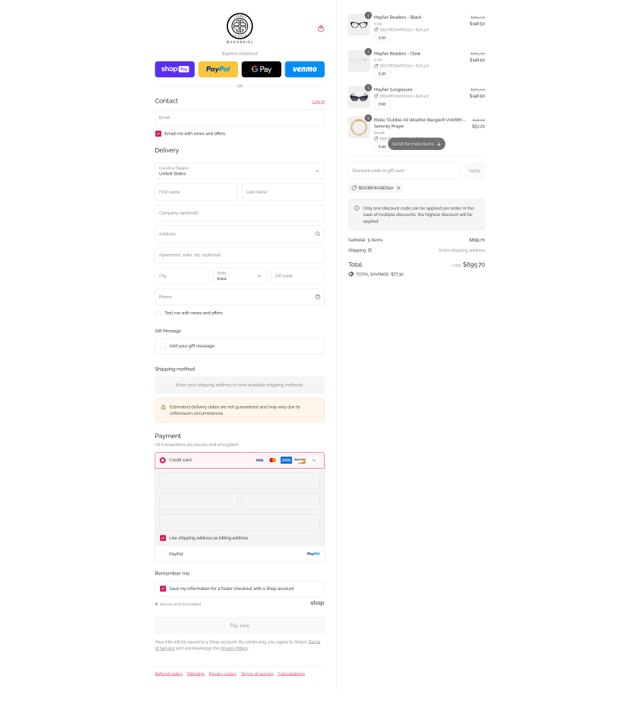 BuDhaGirl checkout page showing BuDhaGirl discount code box | Screenshot taken by SimplyCodes community member on Aug 27, 2025
