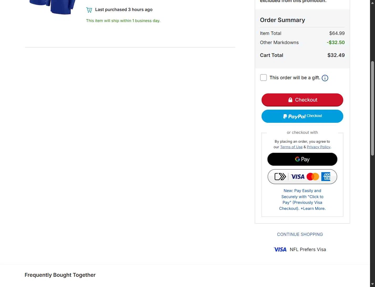 Buffalo Bills checkout page showing Buffalo Bills promo code box | Screenshot taken by SimplyCodes community member on Jan 30, 2026