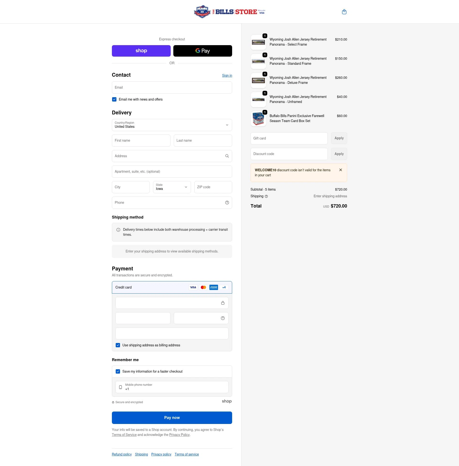Buffalo Bills Shop checkout page showing Buffalo Bills Shop promo code box | Screenshot taken by SimplyCodes community member on Dec 30, 2025