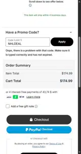 Buffalo Sabres Shop coupon verification screenshot