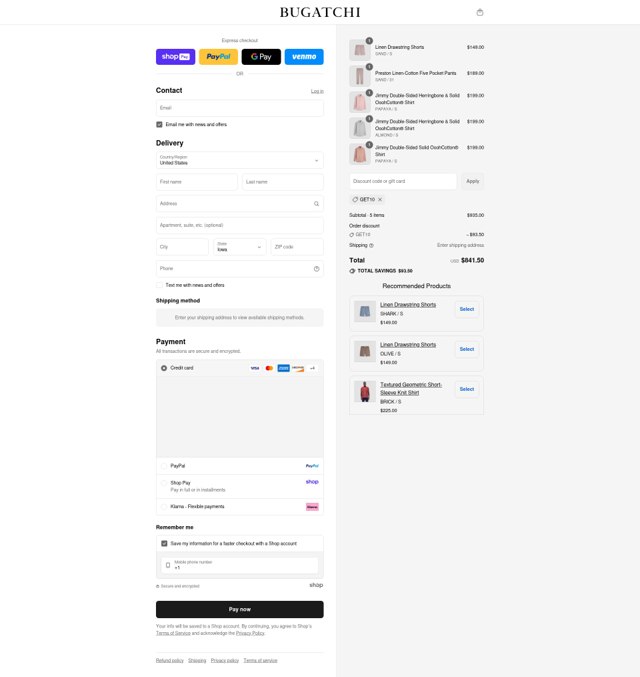 Bugatchi checkout page showing Bugatchi promo code box | Screenshot taken by SimplyCodes community member on Aug 17, 2025