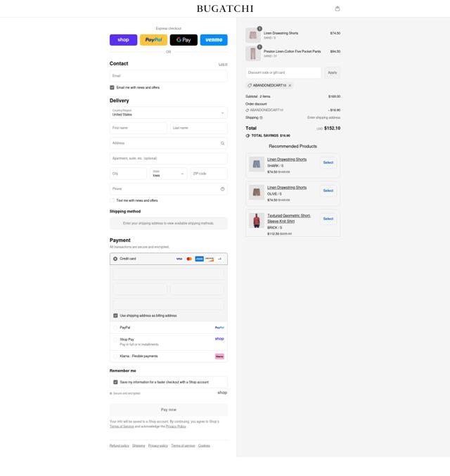 Bugatchi checkout page showing Bugatchi promo code box | Screenshot taken by SimplyCodes community member on Sep 4, 2025