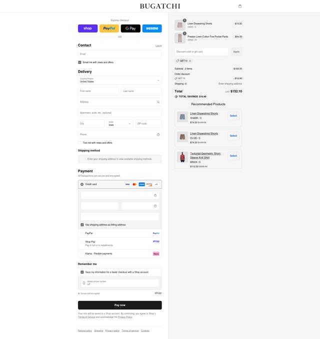 Bugatchi checkout page showing Bugatchi promo code box | Screenshot taken by SimplyCodes community member on Sep 4, 2025