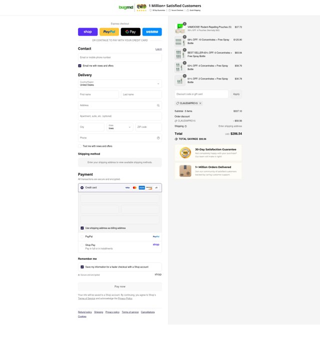 BugMD checkout page showing BugMD discount code box | Screenshot taken by SimplyCodes community member on Sep 3, 2025
