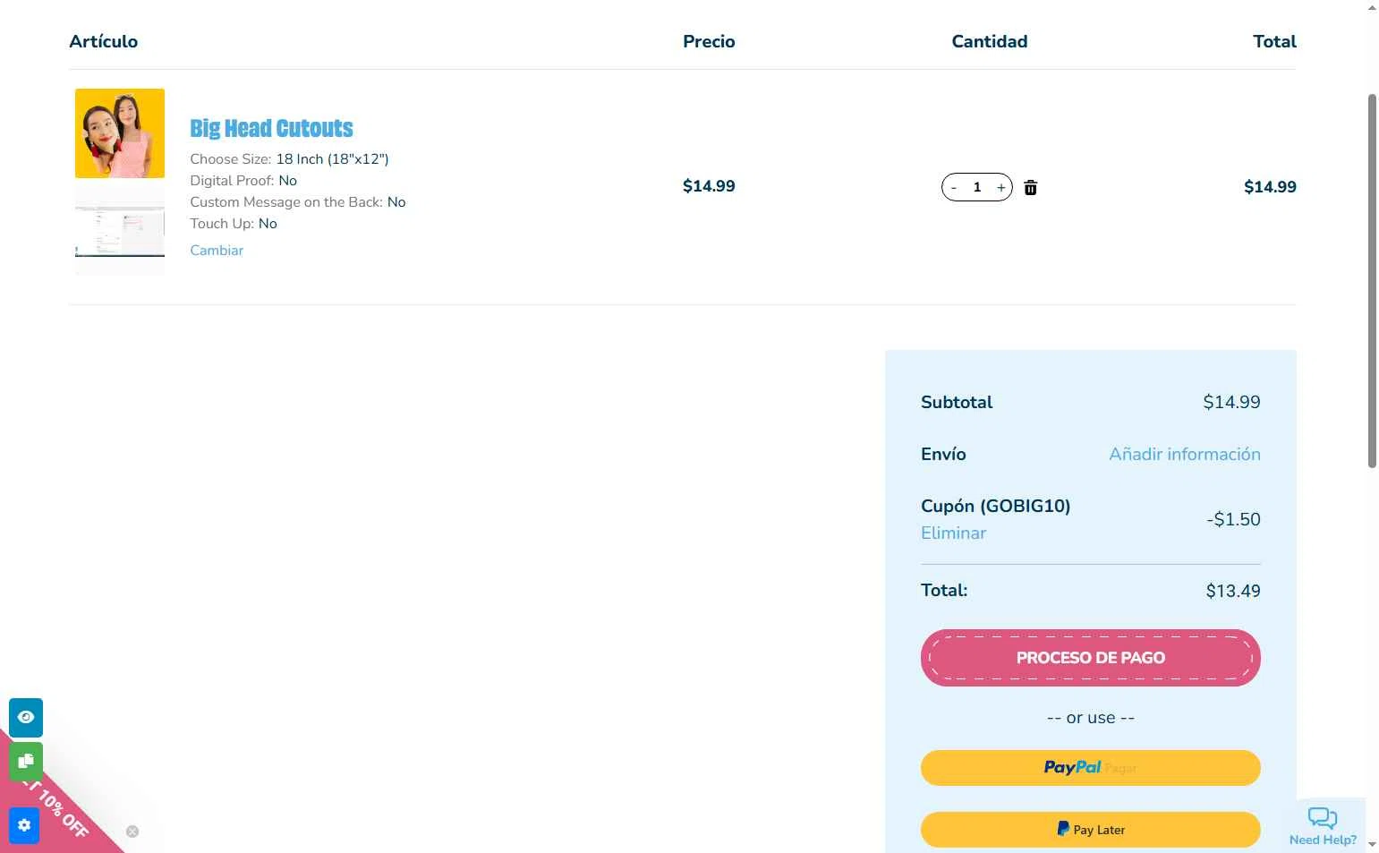 Build-A-Head checkout page showing Build-A-Head coupon code box | Screenshot taken by SimplyCodes community member on Jul 14, 2025