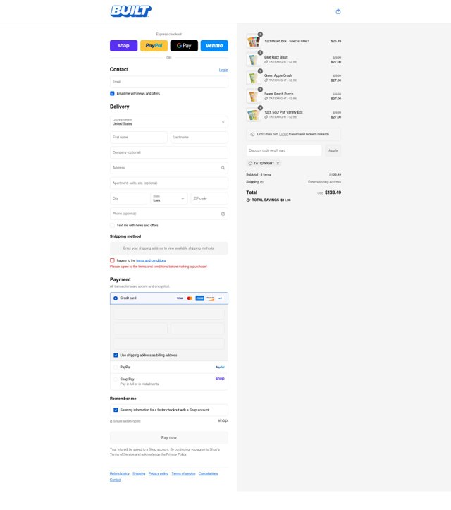 Built checkout page showing Built coupon code box | Screenshot taken by SimplyCodes community member on Sep 6, 2025
