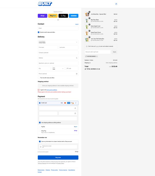 Built checkout page showing Built coupon code box | Screenshot taken by SimplyCodes community member on Sep 6, 2025