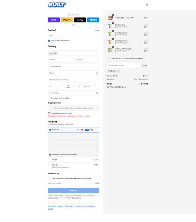 Built checkout page showing Built coupon code box | Screenshot taken by SimplyCodes community member on Sep 6, 2025