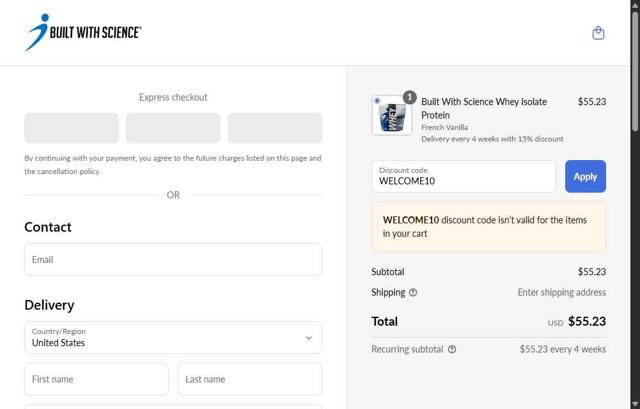 Built With Science checkout page showing Built With Science discount code box | Screenshot taken by SimplyCodes community member on Sep 12, 2025
